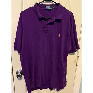 Ralph Lauren Mens Polo Pullover Knit Short Sleeve Purple Cotton Logo Shirt Large